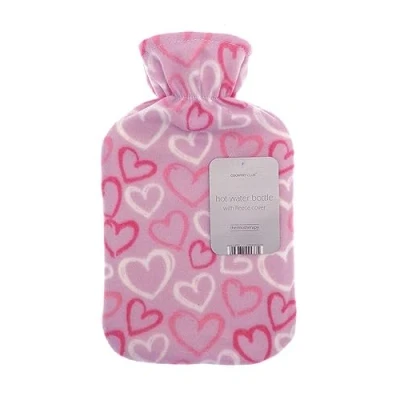 Image of Country Club Hearts Fleece Soft 2L Hot Water Bottle Pink 32x20cm