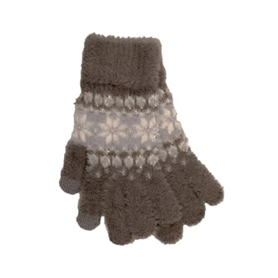 Image of undercover lingerie Ladies Fairisle Print Touch Screen Fluffy Gloves GL862A Dark Grey