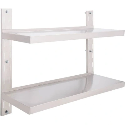 Image of vidaXL 2 Tier Floating Wall Shelf Stainless Steel 100x30 cm