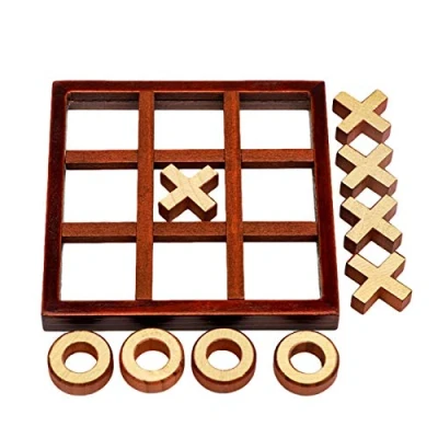Image of Joyivike Classic Tic Tac Toe Game, Wooden Board Games Noughts And Crosses Game For Family Adults Children 127x127x15mm
