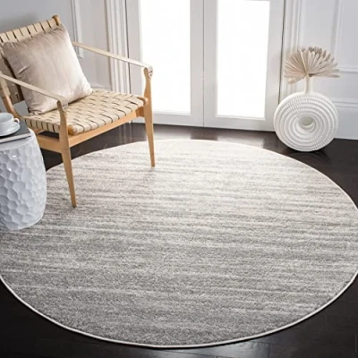 Image of SAFAVIEH Adirondack Collection Area Rug 4&#039; Round, Ivory &amp; Silver, Modern Ombre Design, Non Shedding Easy Care, Ideal for High Traffic Areas in Living Room, Bedroom (ADR113B)