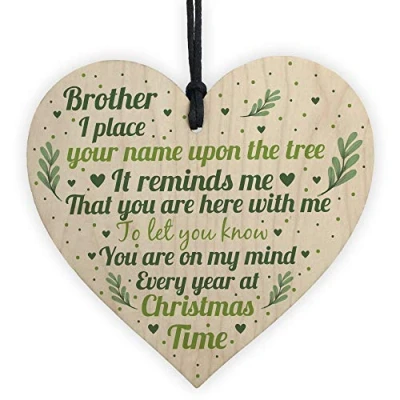 Image of RED OCEAN Brother Memorial In Loving Memory Handmade Wooden Hanging Heart Christmas Bauble Decoration Keepsake