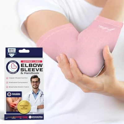Image of Doctor Developed Ladies Pink Elbow Compression Sleeve And Written Handbook Relief From Tennis/golfers &amp; Other Conditions Excellent Customer Support (Xl)