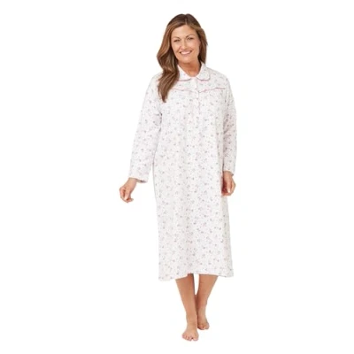 Image of INSIGNIA Womens Brushed Cotton Long Sleeve Nighties Nightdress (Pink White, 16 18)