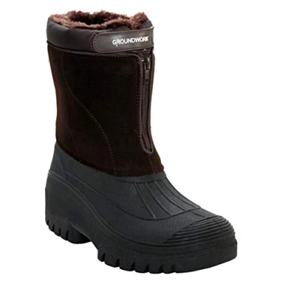 Image of Groundwork Mens Mid Calf Water Resistant Snow Rain Thermal Fur Fleece Lined Winter Mud Mucker Farm Yard Boots (7 UK, Brown Suede, numeric_7)