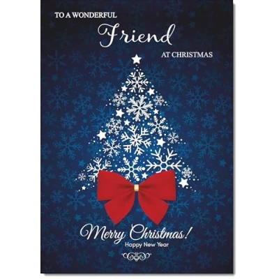 Image of doodlecards Friend Christmas Card Blue Abstract Tree Medium Size for with Plain Envelope