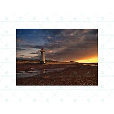 Image of Wee Blue Coo Photo Landscape Lighthouse Talacre Wales Wall Art Print
