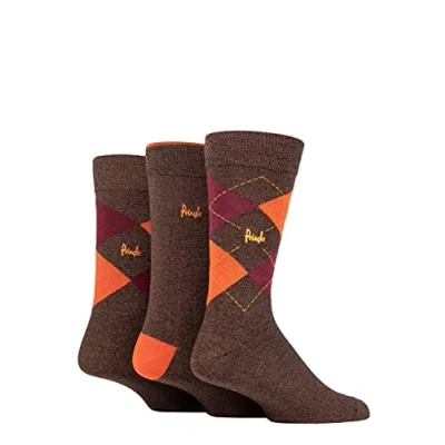 Image of Mens 3 Pair Pringle Bamboo Cotton Blend Argyle Socks Brown / Orange Wine 7 11