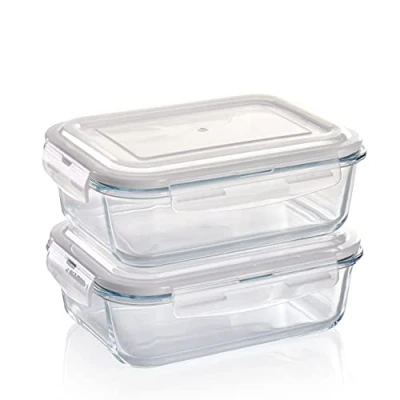 Image of Grizzly Glass Food Storage Container Set Ovenproof Dish with Lids 2 x 1520 ml (53.5 oz) Rectangular Air and Liquid Tight