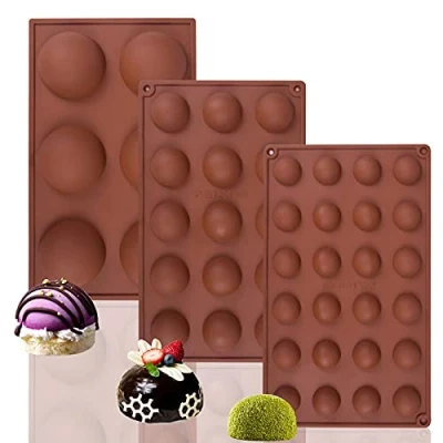 Image of Semi Sphere Mould, Silicone Mould Half Circular for Chocolate, Baking Cake Jelly, Pudding, Candy Ice Cream Dome Mousse (6 + 15 24 Cavities, 3 Pcs)
