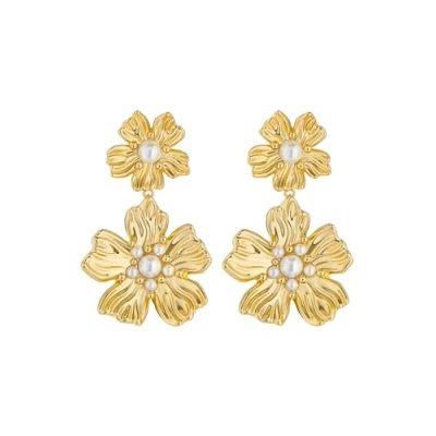 Image of Ted Baker Petaria Flower Statement Drop Earrings For Women (Gold Tone/Pearl)