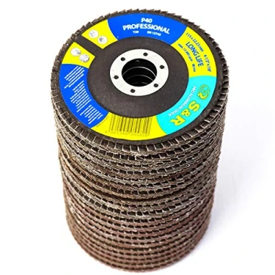 Image of S&amp;R flap discs set 20 pcs., 115 x 22,23 mm, PRO ALUMINIUM OXIDE, T29, discs, grinding for wood and metal, each 5x grit P40/60/80/120