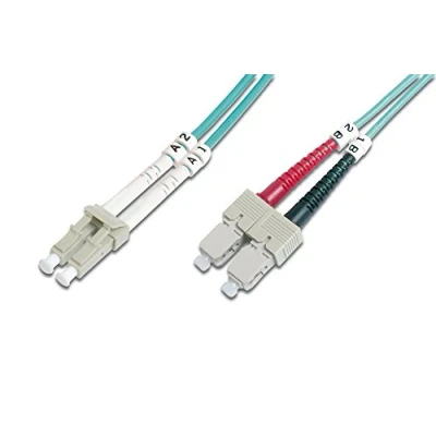 Image of DIGITUS DK 2532 02/3 Fibre Optic Cable OM3 2 m LC to SC Duplex 1/10/40/100 Gbit/s MM Multimode LAN Type: 50/125 µ Turquoise (Aqua)