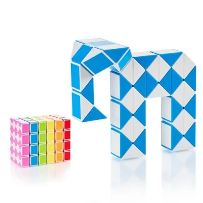 Image of CUBIDI® Original Magic Snake 48 Blocks Blue Puzzle Games for Children and Adults Ideal as Party Bags Children&#039;s Birthday, Birthday Favours or Small Gifts
