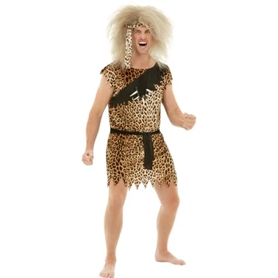 Image of Funidelia Caveman Costume for man Caveman, Stone Age, Prehistoric adults accessory fancy dress &amp; props Halloween, carnival parties Size 3XL Brown