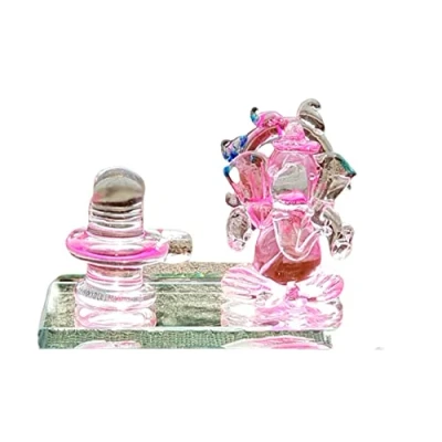 Image of ESPLANADE Ganesh with Shivling Crystal Glass Showpiece Figurine Murti Idol Statue Sculpture (2&quot;) Car Dashboard Idols