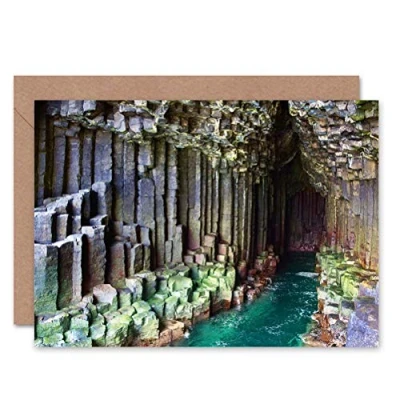 Image of Wee Blue Coo PHOTO LANDMARK FINGAL&#039;S CAVE STAFFA ISLE SCOTLAND BLANK GREETINGS CARD