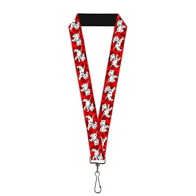 Image of Buckle Down Unisex Adult&#039;s Lanyard 1.0 Dalmatians Running/Paws Reds/White/Black Key Chain, Multicolor, One Size