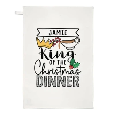 Image of Personalised King of The Christmas Dinner Tea Towel Dish Cloth