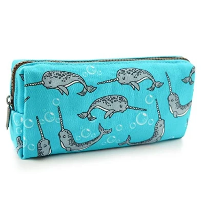 Image of LParkin Cute Narwhal Canvas Pencil Case Pen Bag Pouch Stationary Gadget Makeup Cosmetic Box