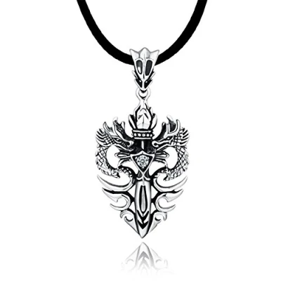 Image of DonDon Mens Leather Necklace 19.7&quot; 50 cm with Stainless Steel Pendant Twin Dragon Castle