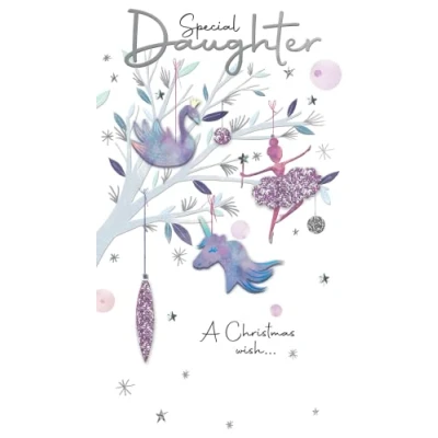 Image of Special Daughter Ballet Embellished Christmas Card Hand Finished Champagne Cards XCDC362
