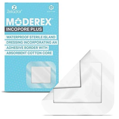 Image of Sterile Self Adhesive Waterproof Island Dressing Latex Free with Transparent Border and 100% Cotton Absorbent pad x 25 (8cm 10cm 25)