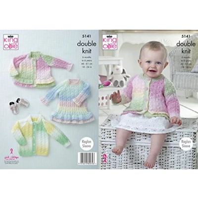 Image of King Cole 5141 Knitting Pattern Baby Child Cardigans and Dress in Melody DK