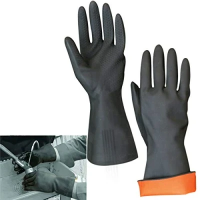 Image of Heavy Duty Rubber Gloves with Extra Palm Grip 1 Pair Black Large Size