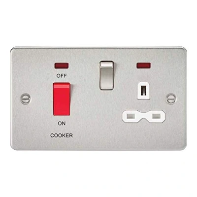 Image of KnightsBridge Flat plate 45A DP switch and 13A switched socket with neon brushed chrome white insert