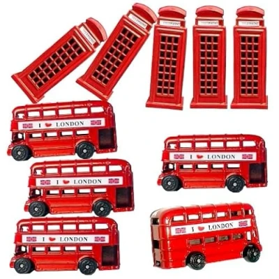 Image of 10 London Magnets British Gift Die Cast Metal Fridge Magnet Souvenir 3D Bus &amp; Phone Booth