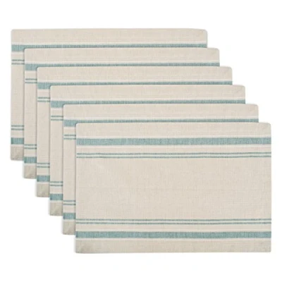 Image of DII French Stripe Dining Table Collection Farmhouse Style Placemat Set, 13x19 Inches, Taupe/Teal, 6 Piece
