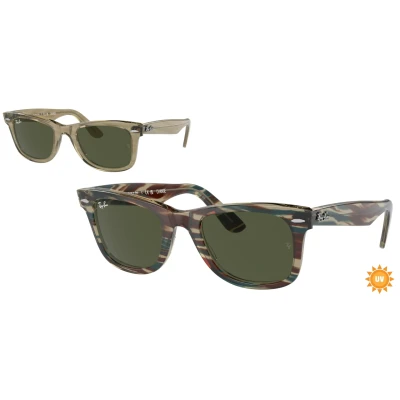 Image of Ray Ban Unisex RB2140 WAYFARER 138731 Sunglasses Acetate Grey Green Squared Normal