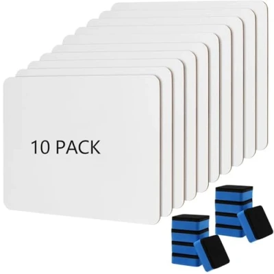Image of JIAYUET 10 Pack 9 x 12 Inch Dry Erase Whiteboard, Double Sided White Boards with Erasers, Lapboard， Small Mini Whiteboard for Drawing, Writing