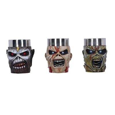 Image of Nemesis Now Iron Maiden Eddie Shot Glass Set, 9cm, Resin w. Stainless Steel, Multi Coloured, Officially Licensed Merchandise, Cup Cast in Resin, Steel Insert