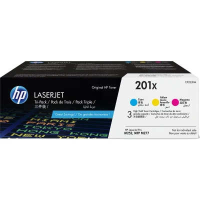 Image of HP 201X 3 pack High Yield Cyan/Magenta/Yellow Original LaserJet Toner Cartridges