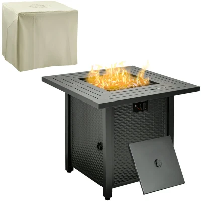 Image of Outsunny Square Propane Fire Pit Table 40000 BTU Gas Firepit w/Rain Cover &amp; Lava Rocks