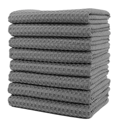 Image of POLYTE Ultra Premium Microfibre Kitchen Dish Tea Towel Waffle Weave, 8 Pack (40x71 cm, Grey)