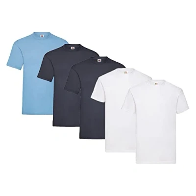 Image of Fruit of the Loom Pack 5 T Shirts, 2 x White + Deep Navy 1 Pastel Blue HL Kauf Notepad, Size XXL