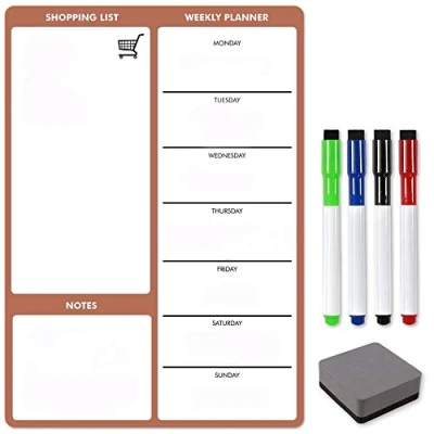 Image of TMS A4 Magnetic Weekly Meal Planner and Organiser Whiteboard Planner, Shopping List Memo Board for Home Office with 4 Dry Wipe Pens Eraser (Rose Gold, A4)