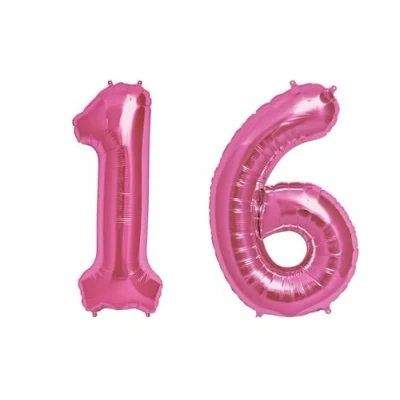 Image of Pink Number 16 Large Helium Foil Balloon Birthday Party Wedding Anniversary Decoration 101cm