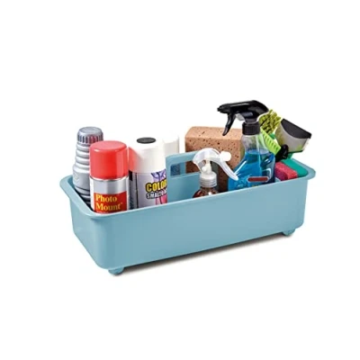 Image of Snips 010043 Undersink Storage Organizer, Under Sink Caddy with Wheels, Colour Light Blue, 45,3 x 20,8 17,5, Made in Italy, Bpa Free, Plastic, Azure