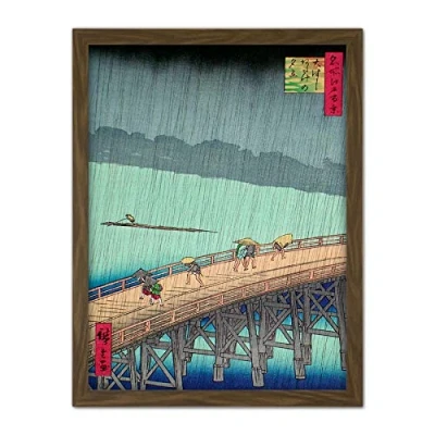 Image of Wee Blue Coo Utagawa Hiroshige Shower Shin Ohashi Bridge Artwork Framed Wall Art Print 18X24 Inch