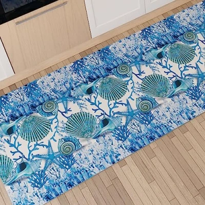 Image of PETTI Artigiani Italiani Kitchen Rug, Mats, Runners, Runner Rugs, Washable Non Slip Rugs 100% Made in Italy, Blue Coral