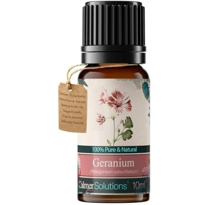 Image of Calmer Solutions Geranium Essential Oil 10ml Balancing Hormones, Menopause and Stress Pure 100% UK Sourced Natural Oils Professional or Home use Diffusers, Humidifiers, Candles &amp; More