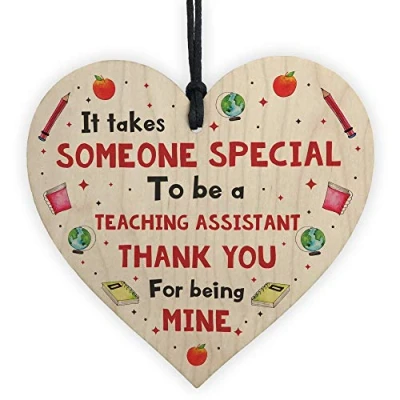 Image of RED OCEAN Handmade Thank You Teaching Assistant Gift Wooden Heart Leaving School