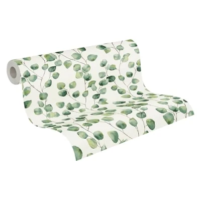 Image of Floral Wallpaper Greenery A.S. Création Non Woven 10.05 m x 0.53 Green White Made in Germany 370441 37044 1