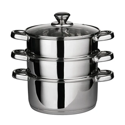 Image of Euro Steamer with Glass LID CAPSULATED Bottom 22CM 3 PCS