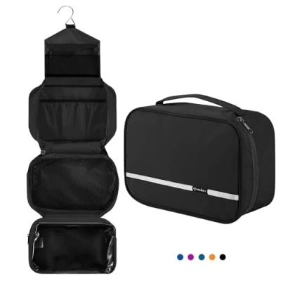 Image of homchen Hanging Travel Toiletry Bag, Waterproof Folding Portable Cosmetic Wash Bag for Men and Women…