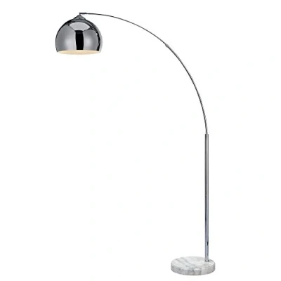 Image of Teamson Home Modern Arc Curved LED Standing Floor Lamp 67 inch Tall Hanging Light, Chrome Finished Shade White Marble Base for Living Room